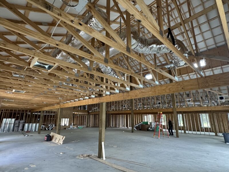 Commercial new construction framing with HVAC rough-in